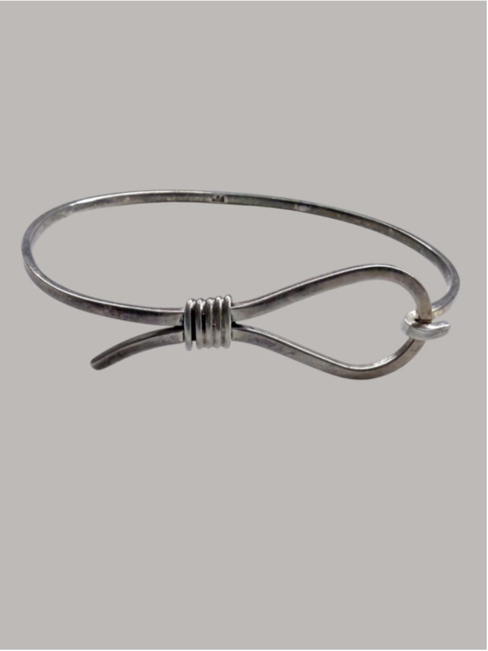 925 Sterling Silver Modernist Hook Bangle Bracelet Handmade Minimalist Artisan